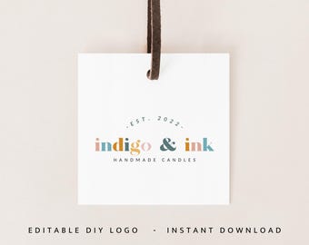 Premade Retro Boho Logo Design, Colorful Rainbow Canva Logo Template, Business Branding - Arlo
