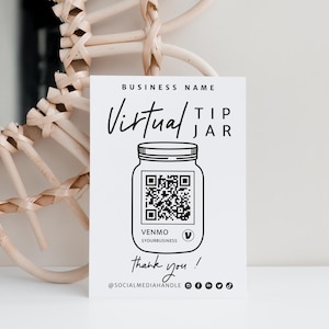 Printable Virtual Tip Jar Venmo Payment Sign, QR Code Sign Template, Editable Tips Accepted Sign Canva Template, Instant Download - Willa