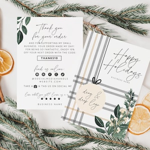 Rustic Christmas Business Thank You Card Template, Holiday Printable Thanks For Your Purchase, Plaid Business Holiday Package Insert Canva