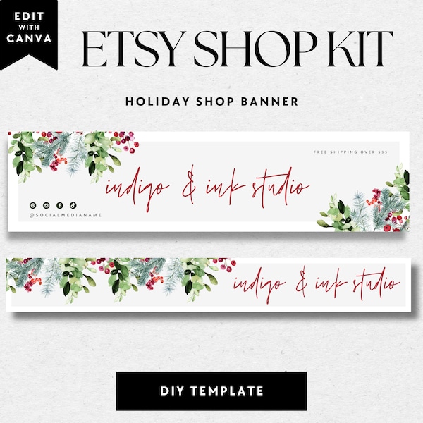Christmas Etsy Shop Banner Template, Holiday Etsy Banner Canva Template, DIY Etsy Store Branding, Christmas Etsy Banner, Etsy Store Slider