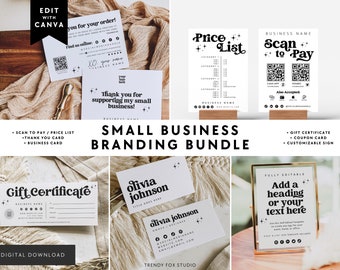 Small Business Branding Bundle Canva Template - Business Card, Scan to Pay Price List, Thank You Card Gift Certificate, Coupon Card | Dani