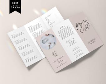 Tri-Fold Price List Canva Template, Editable Trifold Services Menu, Printable Brochure Pricing List, Folded Printable Salon Hair Spa - Ayla