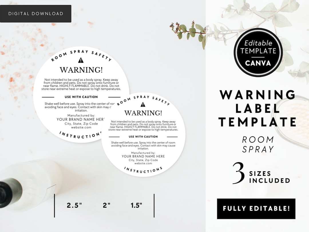 Room Spray Warning Label Template, Digital Download, Editable 2 Round