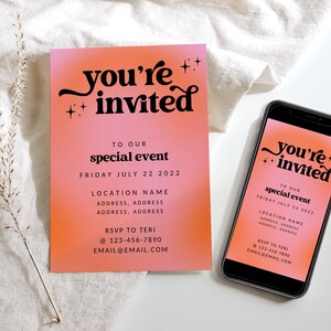 Retro Business Invitation Template, Special Event Invitation, Groovy You're Invited IG Story Template, Customizable Canva Template - Dani