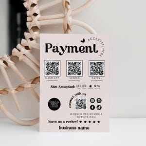 3 QR Code Scan to Pay Sign Template Canva, Retro Printable Payment Sign, Accepted Payments CashApp Paypal Venmo, Connect with Us Sign - Jace