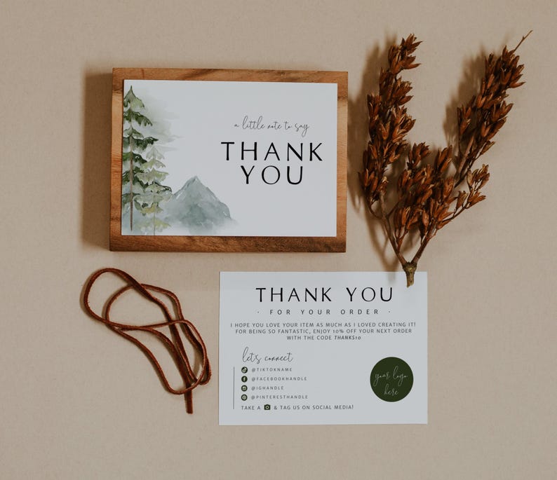 Forest Business Thank You Card Canva Template, Landscape Package Insert, Editable Pine Rustic Woodland - Oaklyn image 3
