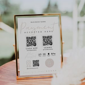 Elegant Scan to Pay Sign Template Canva QR Code Printable Payment Sign, Printable Accepted Payments Sign, CashApp Paypal Venmo Sign - Carli