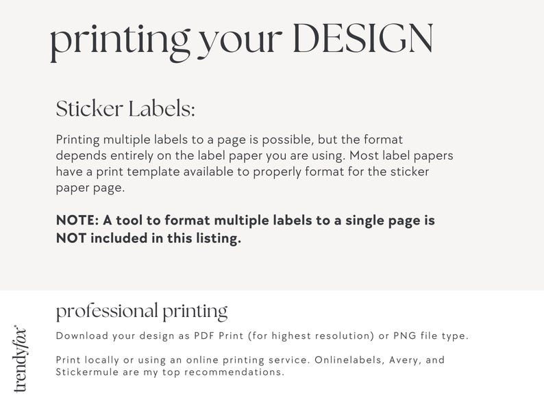 a page describing the different types of labels