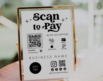 Editable Scan to Pay Sign QR Code Sign Template Canva, Printable Payment Sign, Accepted Payments Sign, CashApp Venmo Sign Customizable -Dani