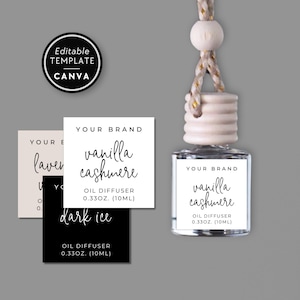 Simple Car Diffuser Label Template Canva, Editable Oil Diffuser Label, DIY Diffuser Oil Air Freshener Label, Printable Diffuser Label - Kara