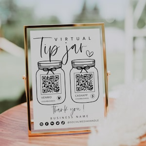 Printable Virtual Tip Jar Venmo Payment Sign, QR Code Sign Template, Editable Tips Accepted Sign Canva Template, Instant Download - Gwen