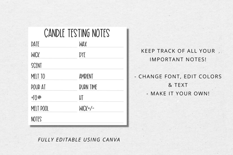 DIY Candle Testing Label Template, Editable Candle Notes Sticker, Candle Maker Label Template, Printable Candle Test Sticker, Canva Template image 4