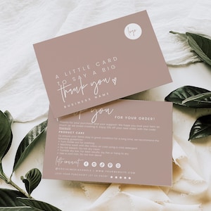Boho Business Thank You Card Canva Template, Neutral T-shirt Care Card, Washing Instructions, DIY Boho Garment Clothing Care Card - Skye