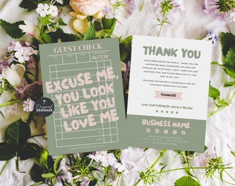Trendy Business Thank You Card Canva Template, Editable Guest Check Customer Thank You Business Packaging, DIY Cute Fun Thank You Insert