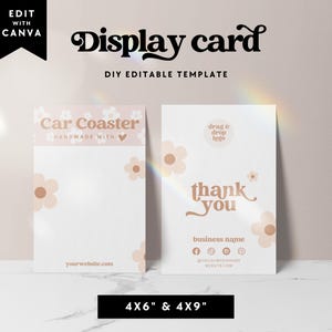 Editable Retro Daisy Coaster Backing Card Canva Template, Car Coaster Packaging Display Card, DIY Display Card, Rack Card Template - Dani
