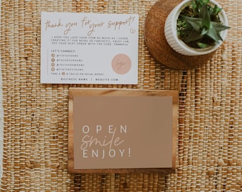 Boho Business Thank You Card Canva Template, Neutral Printable Package Insert Card - Willa