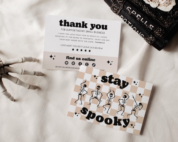 Retro Halloween Business Thank You Card Template, Editable Small Business Thank You Template, Checkered Thank You Customer Order Insert Card
