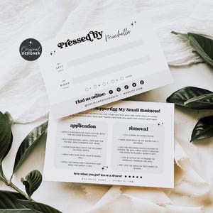 False Nail Backing Card Canva Template, Editable Artificial Nails Package Insert, Press On Nail Instructions Application Removal - Dani