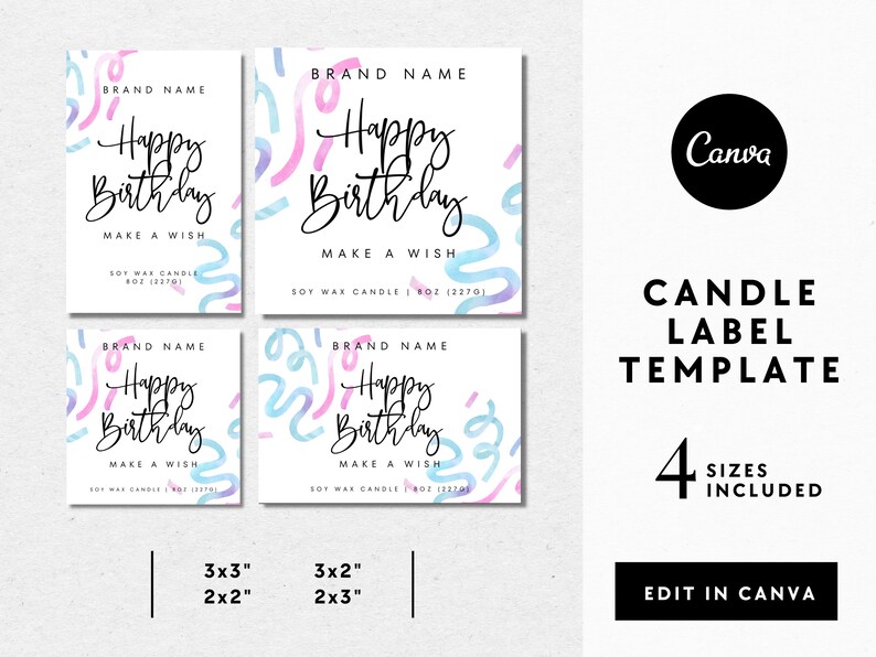 Happy Birthday Candle Label Template Editable Candle Label Etsy