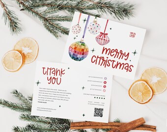 Kitsch Christmas Business Thank You Card Canva Template, Vintage Holiday Printable Thanks For Your Purchase Insert