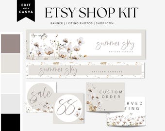 Boho Etsy Shop Kit, Etsy Banner Canva Template, Etsy Store Branding, Editable Etsy Store Banner, Wildflower Banner, Floral Shop Banner