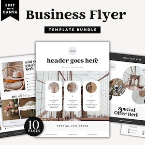 Business Flyer Bundle Canva Template, One Page Marketing Flyer, Editable Printable Services, Small Business Templates, Flyer Design - Dani