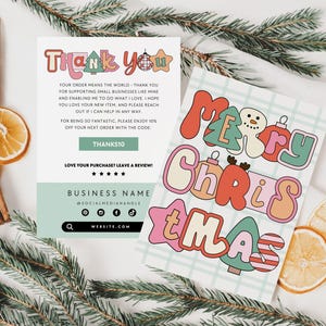 Cute Holiday Business Thank You Card Canva Template, Printable Christmas Thanks For Your Purchase Card, Groovy Christmas Package Insert Bryn