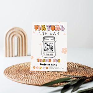 Retro Rainbow Printable Virtual Tip Jar Venmo Payment Sign QR Code Sign Canva Template Editable Tips Accepted Sign Instant Download - Birdie
