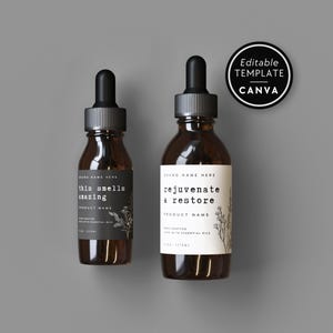 Modern Botanical Dropper Bottle Label Canva Template, Cosmetic Bottle Label, Editable Essential Oil Label, 1oz 2oz 4oz Bottle Label  - MX10
