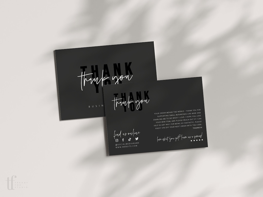 Buy EDITABLE Black Luxury Business Thank You Card Template, Customer ...