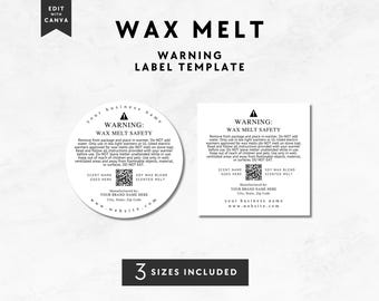 Wax Melt Warning Label Canva Template,  QR Code Editable Wax Melt Safety Sticker Template