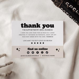 Retro Halloween Business Thank You Card Template, Editable Small Business Thank You Template, Checkered Thank You Customer Order Insert Card image 2