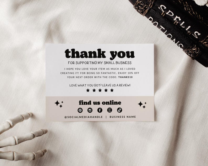 Retro Halloween Business Thank You Card Template, Editable Small Business Thank You Template, Checkered Thank You Customer Order Insert Card image 2