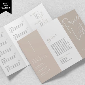 DIY Tri-Fold Printable Price List Template, Editable Trifold Price Sheet, Brochure Pricing List, Folded Printable Salon Templates - Mae