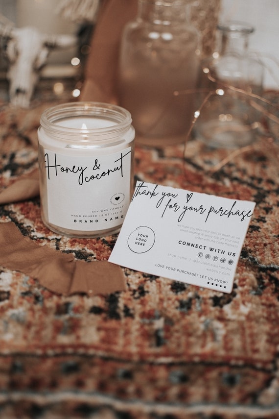 Printable Candle Label Template With Matching Candle Care Card, Editable Candle Labels Pre Designed Modern Care Card Template Canva "Mae"
