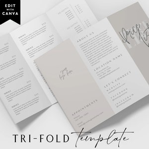 DIY Tri-Fold Printable Price List Template, Editable Trifold Price Sheet, Brochure Pricing List, Folded Printable Salon Menu Spa Menu -Emory