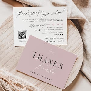 Blush Business Thank You Card Canva Template, Printable QR Code Package Insert, Elegant Minimal