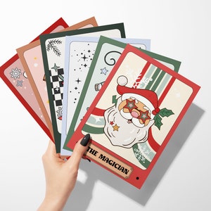 Retro Holiday Business Thank You Card Canva Template, Printable Groovy Christmas Tarot Thanks For Your Purchase Package Insert with QR Code
