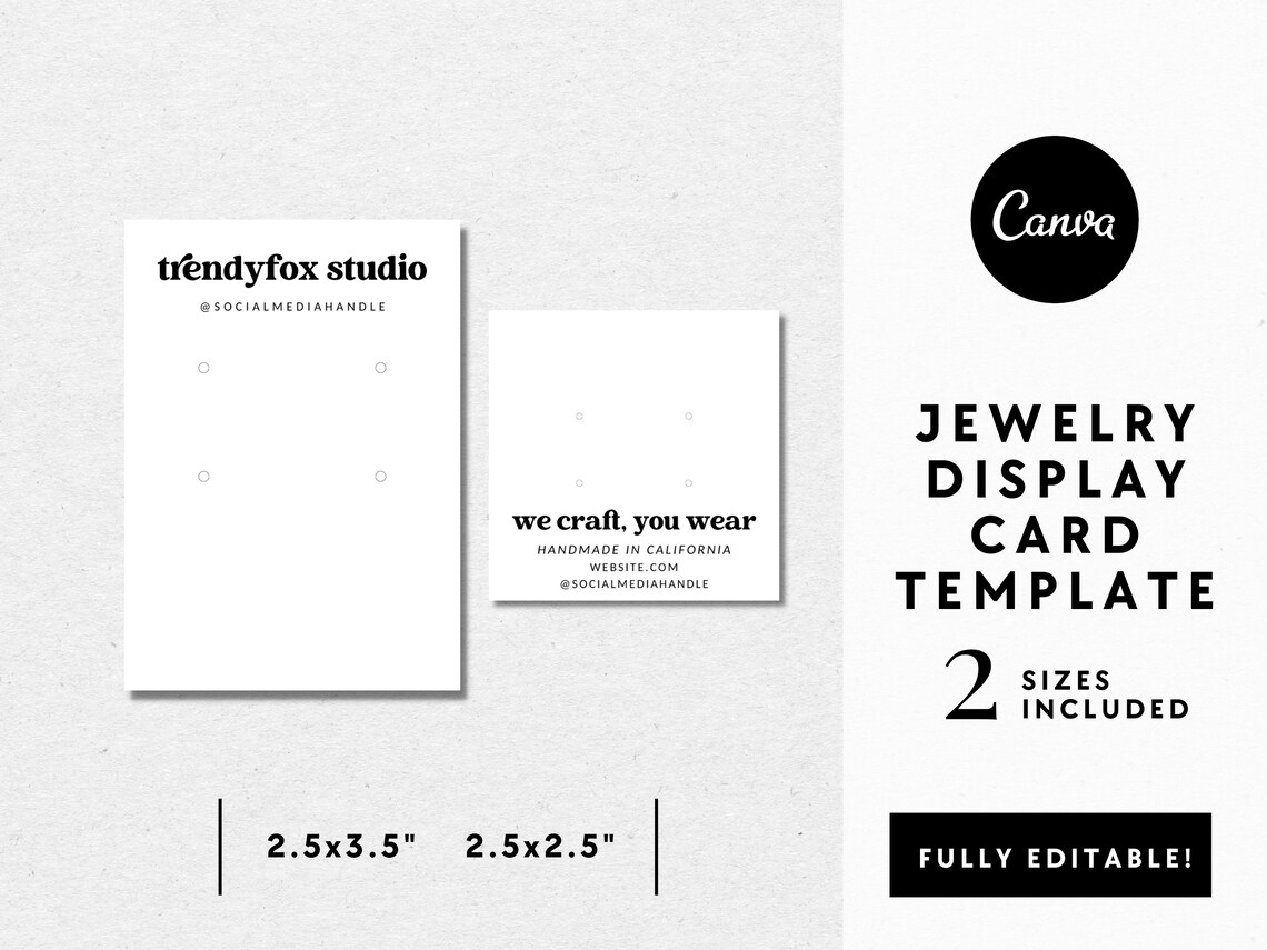 EDITABLE Jewelry Display Card Template Earring Display Card Etsy