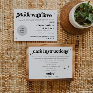 Retro Care Instructions Template, Business Thank You Template, T-shirt Care Card, Washing Instructions, Product Care Instructions Canva-Dani