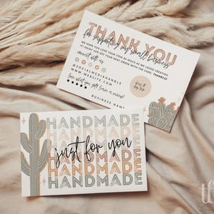Western Cactus Business Thank You Card Template, Desert Rustic Editable Thanks For Your Purchase, DIY Small Business Package Insert, Rhodes
