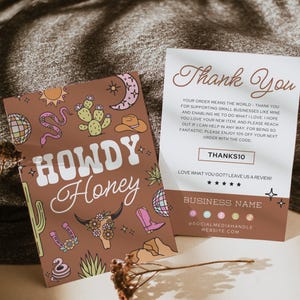 Western Retro Business Thank You Card Template, Desert Rustic Editable Thanks For Your Purchase, DIY Southwest Business Package Insert, Nash