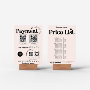 Retro Scan to Pay Sign & Price List Template, QR Code Sign, Pricing Sheet, Printable Payment Sign, Accepted Payments and Price Guide - Jace