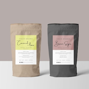 Pouch Label Template Editable Body Product Label Template Editable Tea Pouch Labels Beauty Packaging Label DIY Coffee Label Stickers &quot;Lexie&quot;