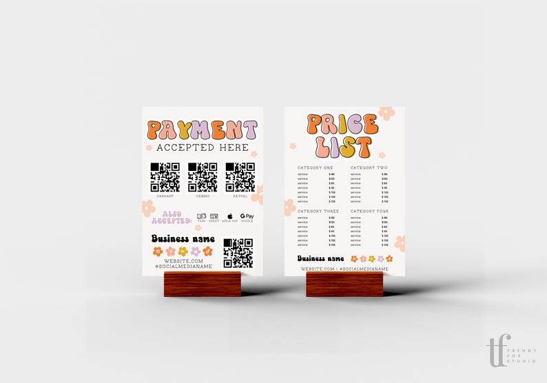 Retro Scan to Pay & Price List Sign Template Canva Rainbow QR Code Sign ...