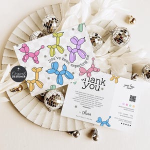 Trendy Cute Balloon Dog Business Thank You Card Canva Template, Editable QR Code Thank You, Business Packaging Fun Thank You Insert Postcard