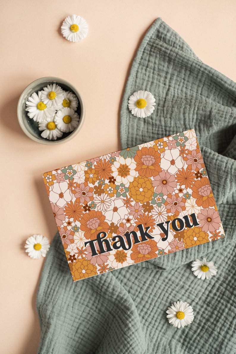 Boho Floral Thank You Card Canva Template, Groovy Package Insert - Dani ...