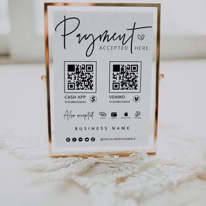 QR Code Sign Template, Printable Payment Sign, Scan to Pay Sign, Accepted Payments Sign, CashApp Paypal Sign Customizable QR Code - Skye