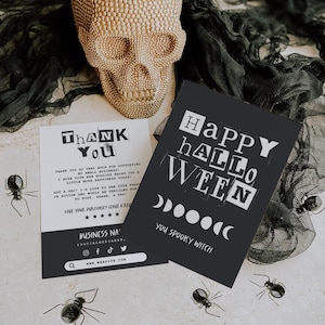 Witchy Halloween Business Thank You Card Canva Template, DIY Editable Goth Package Insert, Trendy Ransom Text Black Thank You Postcard