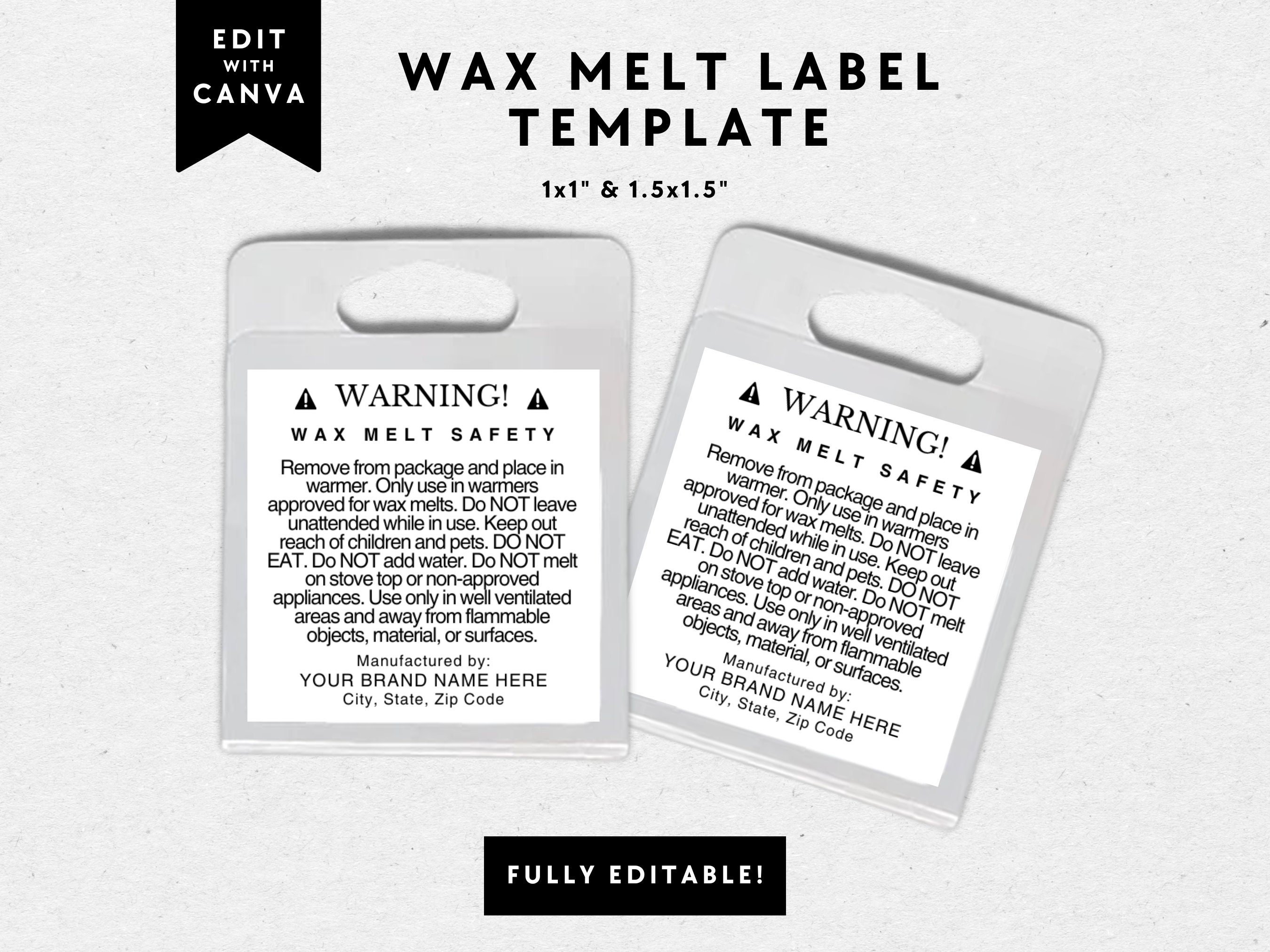 Wax Melt Packaging Labels, Printable Soy Wax Melts Bar Label Stickers  Template, Custom Product Packaging Rectangle Label 016 